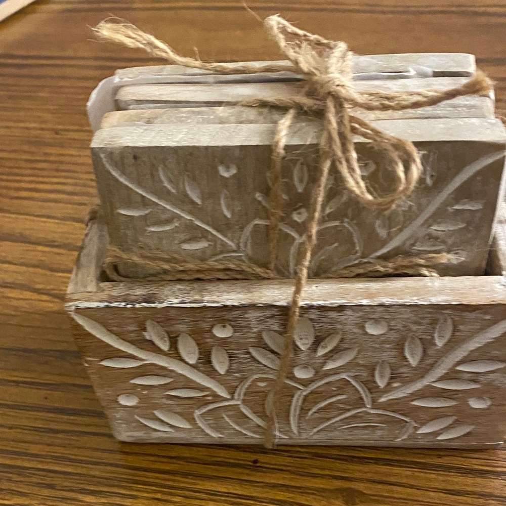 Handcrafted Wooden Coaster Set with Holder